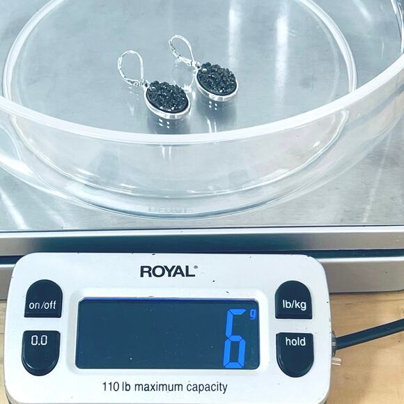 Vtg Joan Rivers Earrings Black Druzy Quartz Classics Collection SIlver Tone Oval - Picture 6 of 6